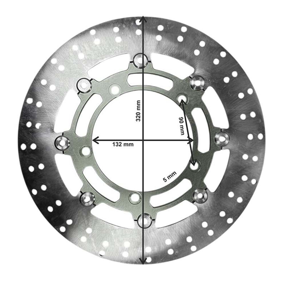 UNİVERSAL 320 mm X 132 mm X 5 mm SPOR ÖN DİSK FÜME