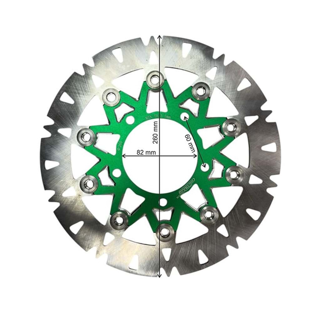 UNİVERSAL 260 mm X 82 mm X 3,5 mm SPOR ÖN DİSK YEŞİL