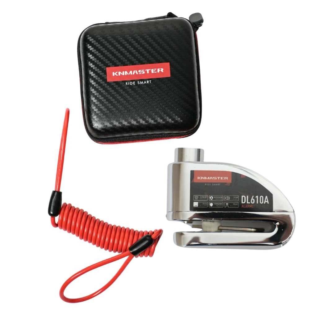 KNMASTER DL610A Alarmlı Disk Kilidi | 10 mm Çelik Pim | Hatırlatma Kablosu ve Taşıma Çantası | Silver