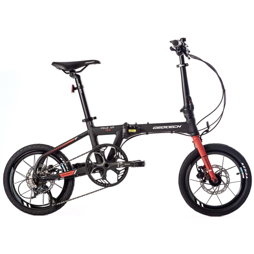 Geotech Fold Up 16D 16 Jant 9 Vites HD Katlanır Bisiklet - Mat Siyah Kırmızı